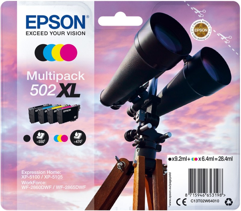 Epson 502XL Original Ink Cartridge C13T02W64010 Assorted Multipack Pack of 4