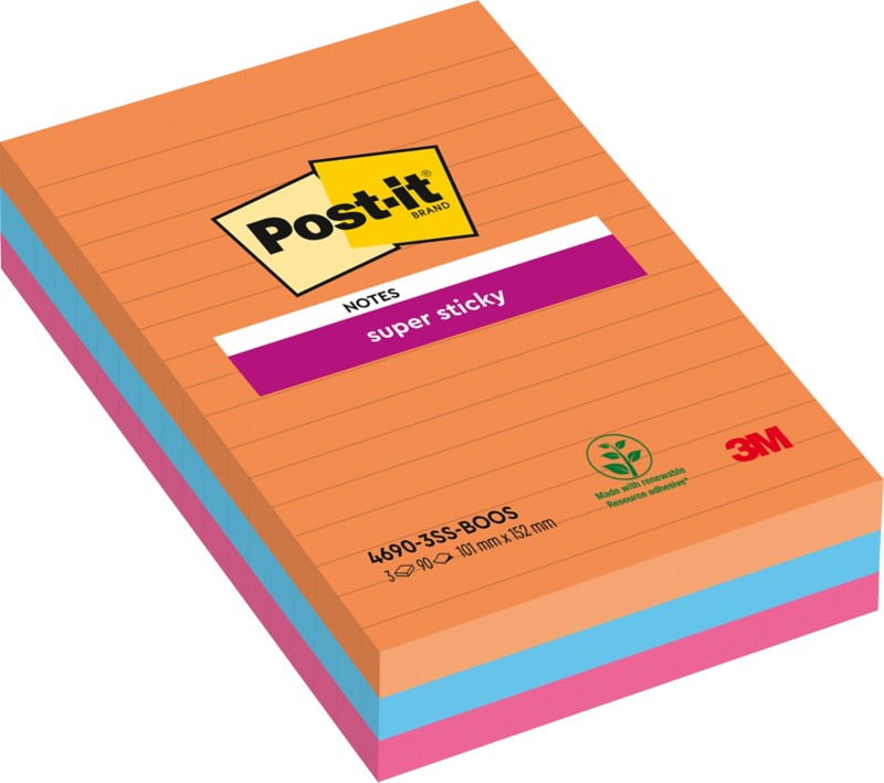 Post-it Bangkok Haftnotizen 101 x 152 mm Farbig sortiert Rechteckig Liniert 3 Stück à 90 Blatt