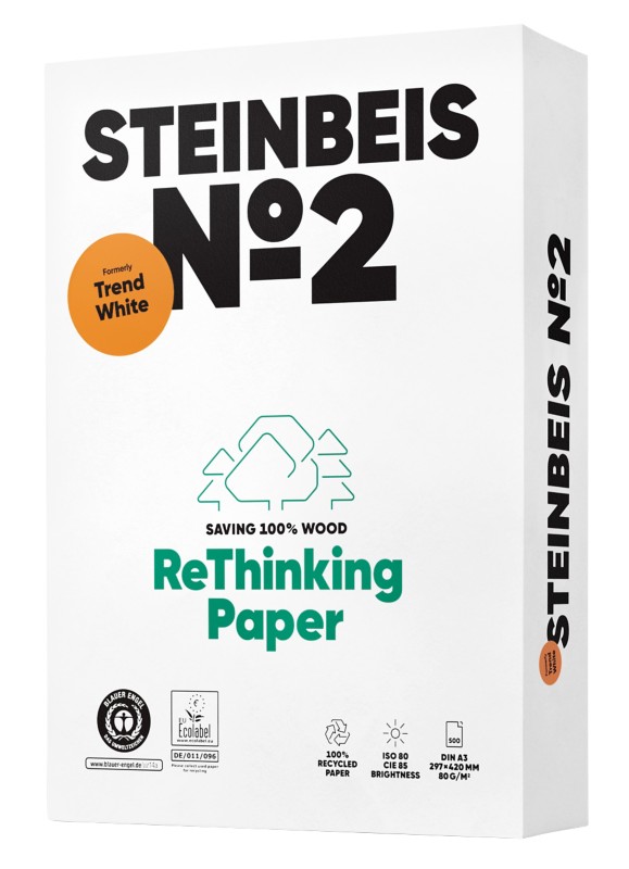 Steinbeis Trend No.2 DIN A3 Druckerpapier 100% Recycelt 80 g/m² Glatt Weiß 500 Blatt