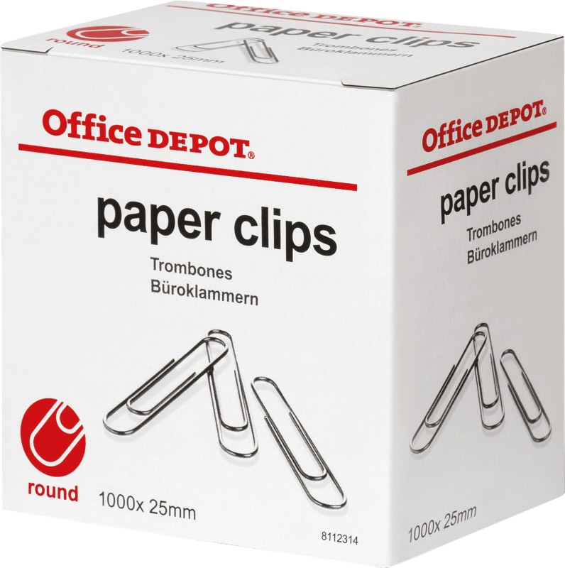 Office Depot Paper Clips Round 25mm Silver Pack of 1000
