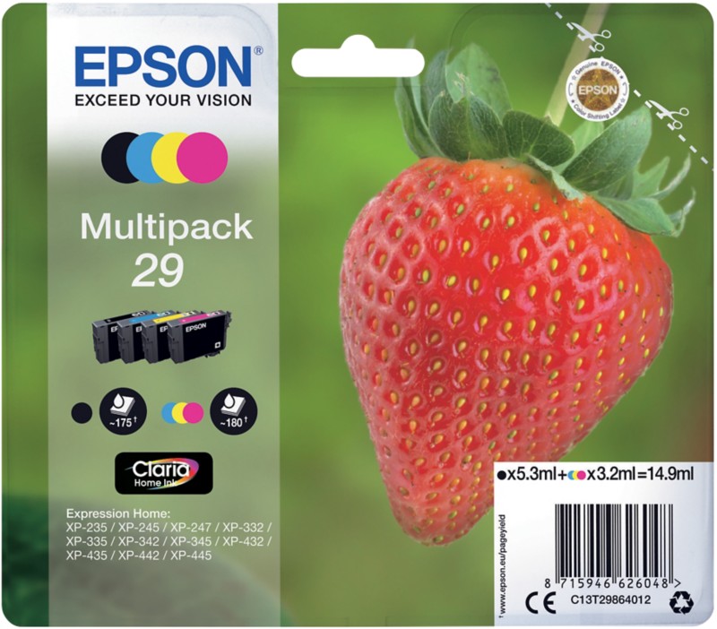 Epson 29 Original Tintenpatrone C13T29864012 Schwarz, Cyan, Magenta, Gelb Multipack 4 Stück