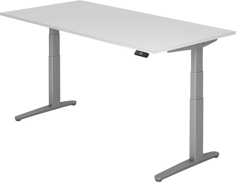 Hammerbacher Sitz-Stehschreibtisch XBHM Weiß, Silber 2.000 x 1.000 x 720 x 65 - 130 mm