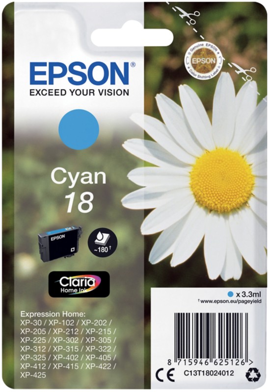 Epson 18 Original Tintenpatrone C13T18024012 Cyan