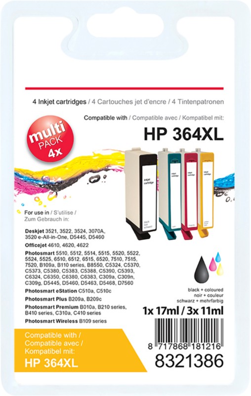 Viking 364XL Kompatibel HP Tintenpatrone N9J74AE Schwarz, Cyan, Magenta, Gelb Multipack 4 Stück