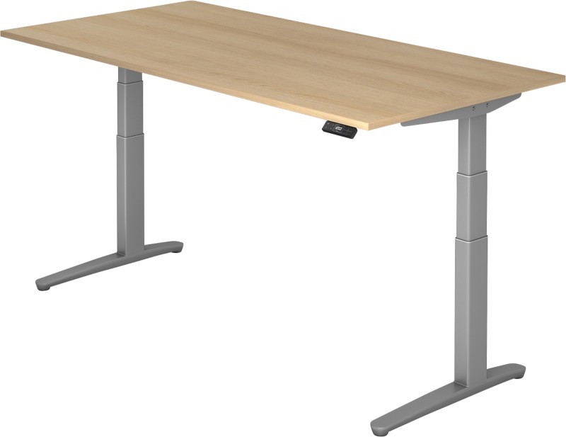 Hammerbacher Sitz-Stehschreibtisch XBHM Eiche, Silber 2.000 x 1.000 x 720 x 65 - 130 mm