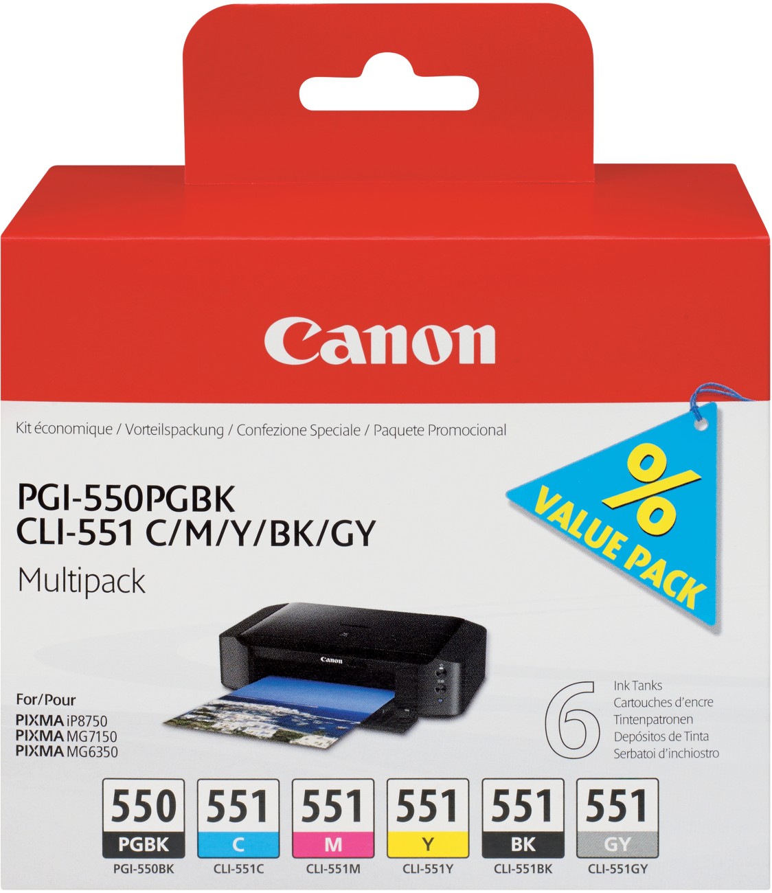 Canon Pgi-550/Cli-551 Original Ink Cartridge 2 Black, Cyan, Grey, Magenta, Yellow Pack Of 6 Multipack - Image 33