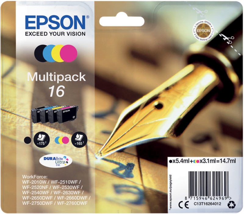 Image of Epson 16 Original Tintenpatrone C13T16264012 Schwarz, cyan, magenta, gelb 4 Stück Multipack