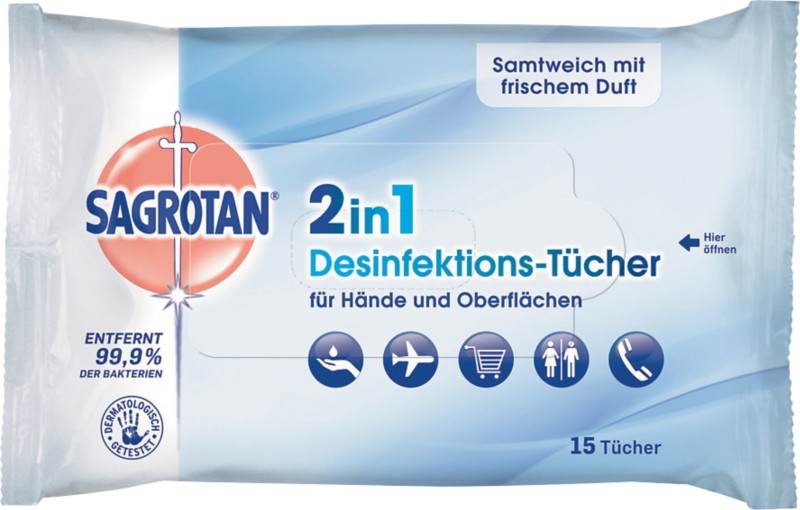 Sagrotan Desinfektionsmittel Tücher 2-in-1 15 Stück