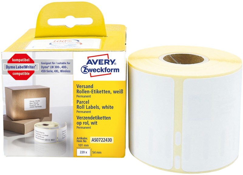 AVERY Zweckform Versandetiketten AS0722430 Selbsthaftend Weiß 54 x 101 mm Thermal 1 Rolle à 220 Etiketten