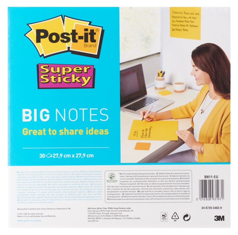 Post-it Super Sticky Haftnotizen 279 x 279 mm Gelb Quadratisch 30 Blatt