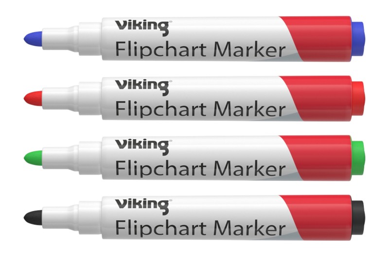 Pack of 4 Flipchart Markers, Assorted Colours – Viking PY102607-FC-4BA