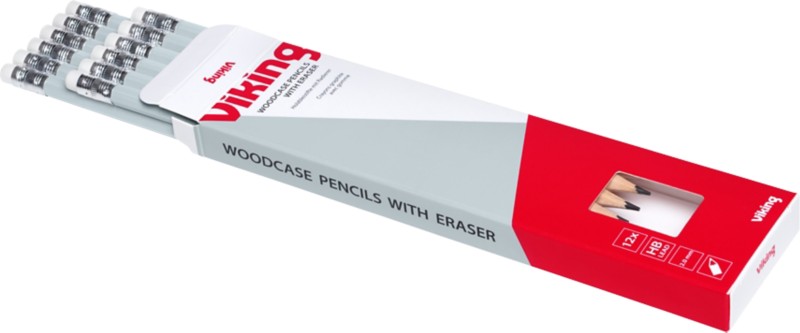 Lot de 12 crayons HB en bois avec gomme, gris – Viking HBPE